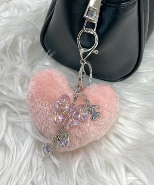 WEGO ファーハートビーズチャームキーホルダー ピンク