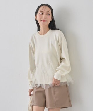 earth music&ecology チュールヘムニットプルオーバー Ivory