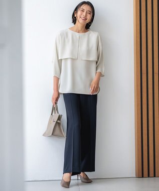 23区 L 【洗える】ストレッチジョーゼット ケープデザイン カットソー ベージュ系