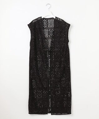 Feroux 【洗える】ヴィンテージレースロング ジレ ブラック系