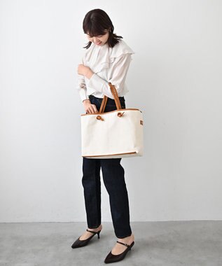 Hekhèr Le Style de Vie 【日本製 / A4サイズ対応/2WAY】コットンキャンバス×シュリンクレザー ノットトートバッグ large キャメル