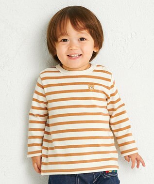MIKI HOUSE HOT BISCUITS 【80-120cm】ボーダー柄 ワンポイント長袖Tシャツ