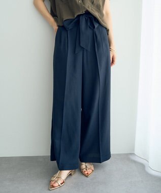 YECCA VECCA ベルテッドリネン混ワイドパンツ Navy