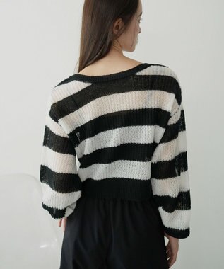 WEGO 【25年秋冬新作】モヘアタッチ2WAYリボンカーデ ホワイトボーダー