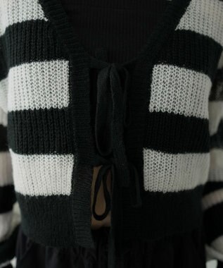 WEGO 【25年秋冬新作】モヘアタッチ2WAYリボンカーデ ホワイトボーダー