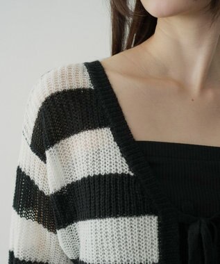 WEGO 【25年秋冬新作】モヘアタッチ2WAYリボンカーデ ホワイトボーダー