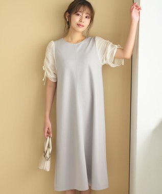 Feroux 【洗える】ドロストスリーブカットソー ワンピース ライトグレー系