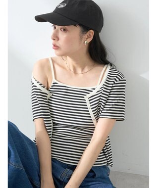 earth music&ecology ＳＥＴ２点ボーダーカーディガン＋キャミ Black