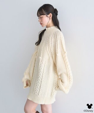 earth music&ecology 【予約】Disney/ポイントミッキーケーブルニット アイボリー
