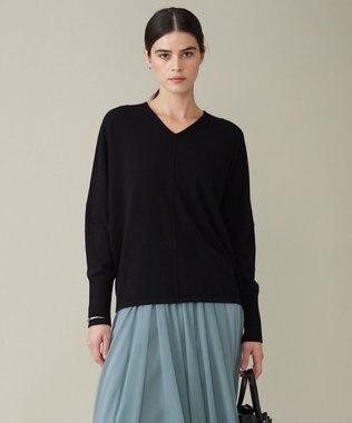 ICB 【洗える】ソフトウールハイゲージ Vネックプルオーバー ブラック系