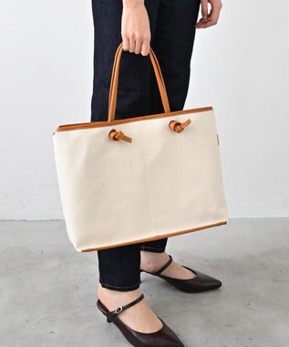 Hekhèr Le Style de Vie 【日本製 / A4サイズ対応/2WAY】コットンキャンバス×シュリンクレザー ノットトートバッグ large