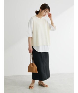 Green Parks 麻調Ｉラインスカート Black