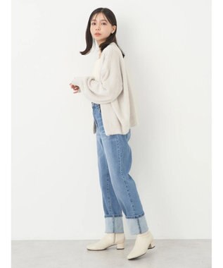 earth music&ecology ミニシャギーＶネックカーディガン Gray Beige