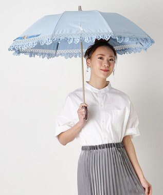 MOONBAT 【遮光/晴雨兼用日傘】POLO RALPH LAUREN（ポロラルフローレン） 折りたたみ日傘 エンブフリル 遮熱 UV スカイブルー