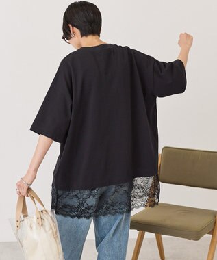 AMERICAN HOLIC カレッジロゴレースドッキングＴシャツ Black