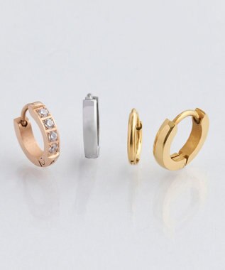 Phoebe 【金属アレルギー対応】ワンタッチビジューフープミニピアス　ローズゴールド/サージカルステンレス ローズゴールド