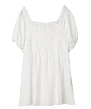 earth music&ecology ２ｗａｙショルダーシャーリングチュニック Off White