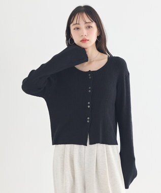 earth music&ecology 【予約】リブクロップドカーディガン ブラック