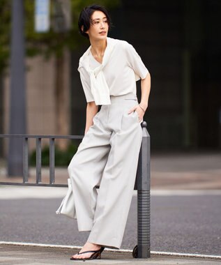 ICB 【WEB限定カラーあり・接触冷感・UVケア・洗える】 シンセティックハイゲージ 半袖ニット オフホワイト系