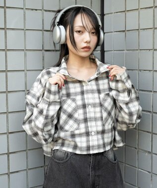 WEGO チェックショートネルシャツ ホワイトアイボリー