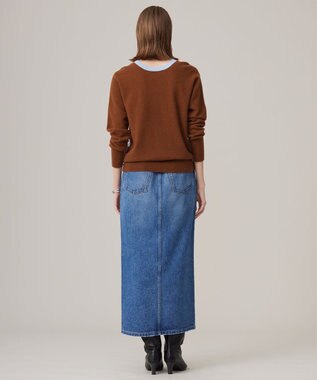 ICB 【CLASSY.1月号掲載・前後着用可能】ピュアカシミヤ バイカラーニット サックス×コーヒー系