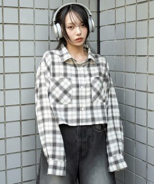 WEGO チェックショートネルシャツ ホワイトアイボリー