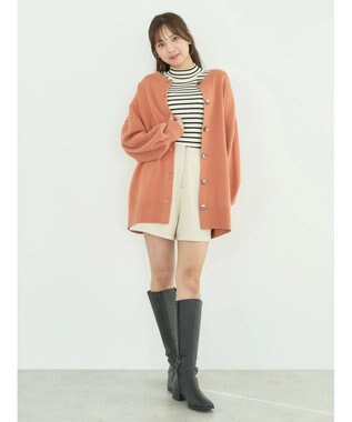 earth music&ecology やわらかタッチミドル丈カーディガン Orange