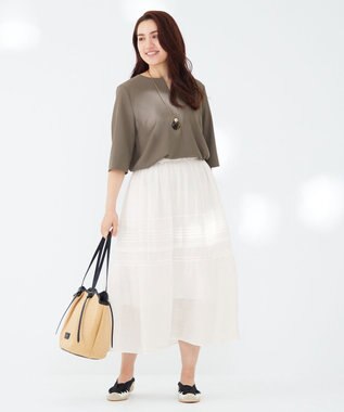 23区 L 【Lサイズ限定】ハイストレッチツイル ブラウス カーキ系