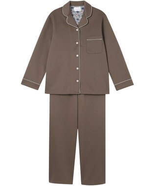 une nana cool 【綿混】ハイゲージダブルエアー 長袖開襟パジャマ MADE WITH LIBERTY FABRIC ブラウン