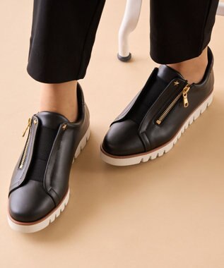 Dominic3 センターゴムサイドジップ レザースニーカー ブラック