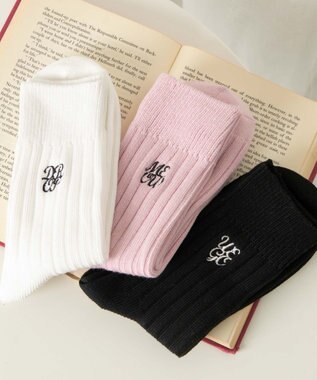 WEGO ガーリーロゴ刺繍ソックス ピンク