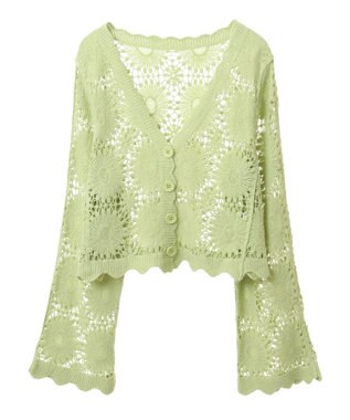 earth music&ecology クロシェ風カーディガン Lime Green