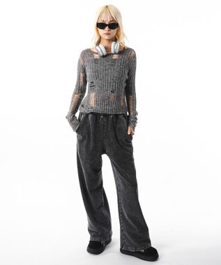 WEGO 【ユニセックス着用ITEM】ブリーチスタッズロゴスウェットパンツ スミクロ