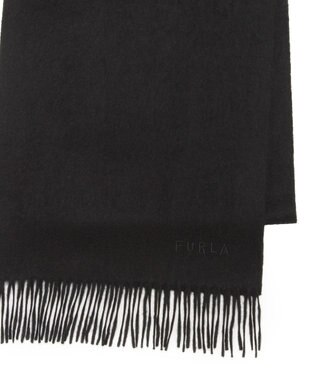 MOONBAT FURLA(フルラ）カシミヤ100％ 無地 マフラー ロゴ刺繍 手洗いOK ブラック