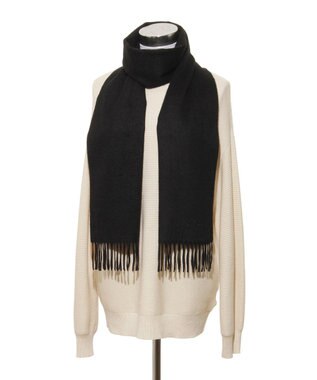 MOONBAT FURLA(フルラ）カシミヤ100％ 無地 マフラー ロゴ刺繍 手洗いOK ブラック