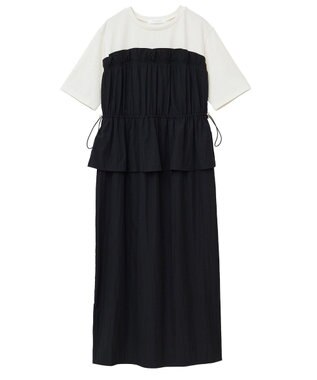 Green Parks ラメリブペプラムドッキングワンピース Beige