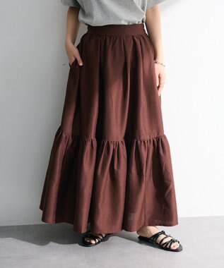 Green Parks ・ＥＬＥＮＣＡＲＥ　ＤＵＥ　リネンライクティアードスカー Brown