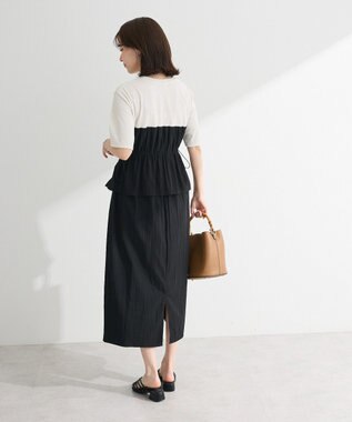 Green Parks ラメリブペプラムドッキングワンピース Beige