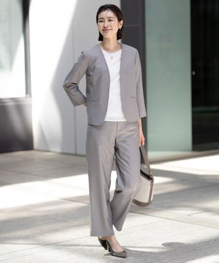 J.PRESS LADIES 【セットアップ対応・洗える・UVケア・吸水速乾】OXIJEWELストレッチ ノーカラー ジャケット グレー系