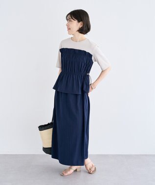 Green Parks ラメリブペプラムドッキングワンピース Beige