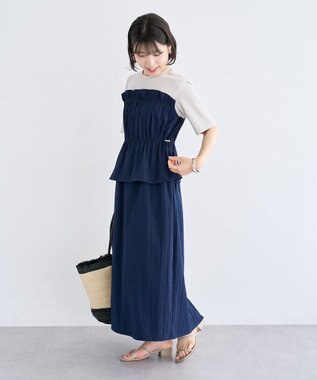 Green Parks ラメリブペプラムドッキングワンピース Beige