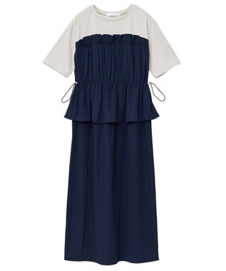 Green Parks ラメリブペプラムドッキングワンピース Beige