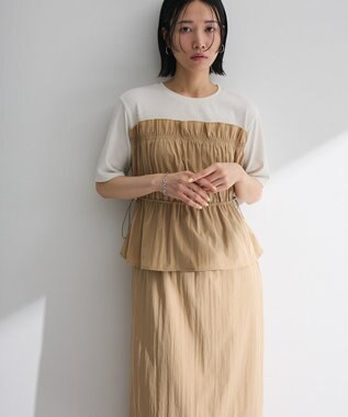 Green Parks ラメリブペプラムドッキングワンピース Beige