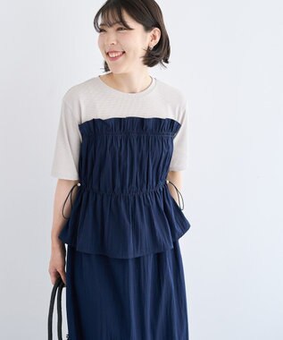 Green Parks ラメリブペプラムドッキングワンピース Beige