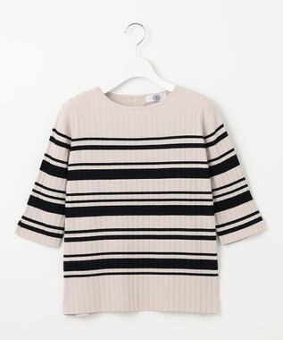 J.PRESS LADIES L 【洗える】レーヨンエリートストレッチ ボーダー ニット ベージュ×ネイビー系