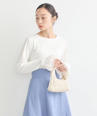 earth music&ecology フリルスリーブリブプルオーバー Ivory