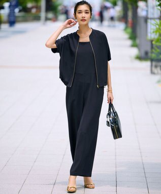 23区 【一部店舗限定/吸水速乾/UVカット/接触冷感】ストレッチジョーゼット フレンチスリーブ ブルゾン ネイビー系