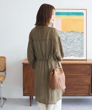 Green Parks バンドカラー比翼タック袖チュニック Khaki