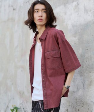 WEGO 【ユニセックス着用ITEM/MLサイズ展開】カラーデニムシャツ（SS） レッドその他