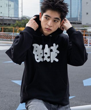 WEGO 【ユニセックス着用ITEM/裏起毛/SMLサイズ展開】リラックスフィットスプレーグラフィックパーカー ブラック